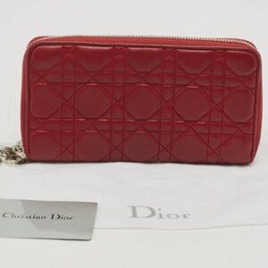 Dior Red Cannage Leather Lady Dior Zip Continental Wallet